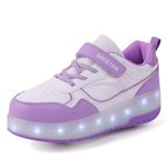 Mateju Kids Roller Skate Shoes for Girls Boys Purple Skateboarding Skates with 2 Wheels Parkour Shoes Unisex Retractable Skating Sneakers Shoes for Children Adult Sports Walking Park 1 UK Purple