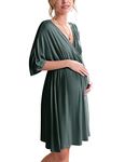 Ekouaer 3 in 1 Labor/Delivery/Hospital Gown Maternity Dress Nursing Nightgown Sleepwear for Breastfeeding, Dark Green, Medium