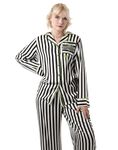 Beetlejuice Womens Striped Pyjama Set in Black and White | Long Sleeve Long Leg PJs | Beetlejuice Ladies Nightwear | Cosy Sleepwear Set for Women | Gothic Style Sleep Set | Loungewear Merchandise