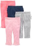 Simple Joys by Carter's Baby Girls 4-Pack Pant, Pink/Grey/Navy Ruffle, 6-9 Months