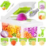 Swetfela 18 in 1 Vegetable Chopper, Mandoline Vegetable Slicer Multifunctional, Chopper Vegetable Cutter, Salad Chopper with 7 Blades, Mitten, Food Chopper for Cutting Vegetables and Fruit