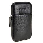 VIIGER Vertical Leather Cell Phone Pouch with Belt Clip Dual Phone Holster Belt Loop Mobile Phone Case Mens Smartphone Belt Pouch Bag Holder Compatible for iPhone 16 Pro Max 15 Pro Max S24 Ultra