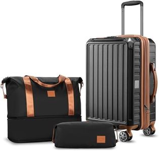 LUGGEX Carry On Luggage Set 3 Piece - Expandable PC Hard Shell Suitcase for Traveling with Duffle Bag (Black Suitcase Set)