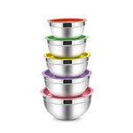 Mixing Bowls with Airtight Lids, Stainless Steel Nesting Bowls Set of 5 for Space Saving Storage, Wide Rim for Easy Grip or Pouring, for Mixing Cooking Baking Prepping and Food Storage