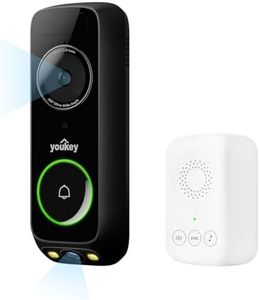 youkey Wireless Doorbell Camera with Chime, No Subscription, 2K Video Doorbell with Head-to-Toe View, Package Detection, 2.4/5GHz WiFi-6, Two-way Talk, Color Night Vision, Battery/Wired Powered, DB312