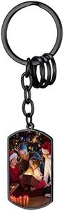 FindChic Black Keychains for Women Personalized with Double Sided Photo Printing Custom Full Color Picture Stainless Steel Keyring Dogtag Shaped Key Chains with 3 Clip Hooks on Backpacks Wallet