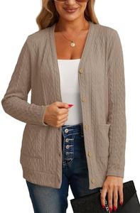 GRECERELLE Women's Lightweight Cardigan Sweater Casual Long Sleeve Knit Cardigan Open Front Outwear Jacket with Pockets, 13 Khaki, Small