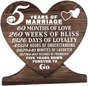 5th Anniversary Engraved Natural Wood Plaque, Wood Sign, Wood Signs Quote for Crafts, Gift Wood Heart, Unisex Gifts, 5th Wedding for Her, for Him, for Couple, 5 Years of Marriage, 5 Years Together as Husband & Wife