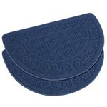 VANZAVANZU Kitchen Rugs, 2 Pack 31"x19" Kitchen Mats, Half Moon Round Kitchen Rugs Carpet, Designed in Latex Anti Skid Absorbent and Machine Washable for Kitchen Doorway Bathroom Floors (Dark Blue)