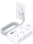 Power Strip Extension Cord - 6 Outlets and 4 USB (2 USB C), 5Ft Braided Cord with Ultra Thin Flat Plug, Wall Mount, Overload Protection, Compact for Travel, Cruise Ship, and Dorm Room Essentials