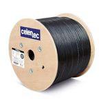 celertec Cat6 Shielded Outdoor Cable, 500ft, FTP (Overall Foil Shield), 23AWG Solid Bare Copper, UV Resistant, Weatherproof, 550MHz, ETL Listed &CMX Rated,Bulk Ethernet Cable, Black