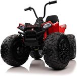 24V Kids ATV, Two Seater Ride on Car 4WD Quad Electric Vehicle, 4x200W Powerful Engine, with 7AHx2 Large Battery, Accelerator Handle, EVA Tires, Full Metal Suspensions, LED Light & Music, Red
