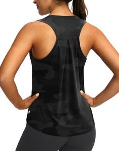 G Gradual Women's Workout Tops Racerback Athletic Tank Tops Sleeveless Loose Fit Yoga Running Gym Shirts for Women (Grey Camo,XL)