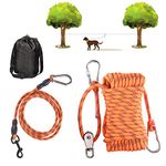 Dog Tie Out Cable -OZHOMY 50ft Portable Dog Run Trolley System with 10ft Runner Lead, Reflective Dog Lead for Yard, Camping, Parks, Outdoor for Large Medium Small Dogs up to 250lbs (Orange)