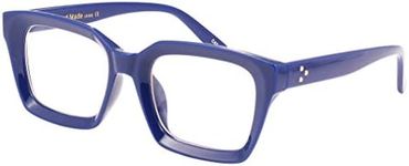 Poxas Mod Thick Glasses Frames Square Non-Prescription Eyeglasses for Men and Women P9250 (Blue, Non-Prescription Clear Lens)