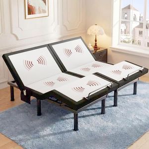 Tami Tami T600 Adjustable Bed Base with Massage & Remote, Syncable Split King Adjustable Bed Frame with Head & Foot Incline, Zero Gravity, Nightlight, Quiet Motor, and USB, Side Pocket, Easy Assembly