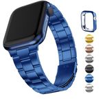 Fullmosa Compatible With Apple Watch Band 41mm 40mm 38mm 45mm 44mm 42mm,Upgraded Version Stainless Steel Apple Watch Band/Strap with Case for iWatch Series 9/8/7/6/5/4/3/2/1/SE/SE2,38mm 40mm 41mm Blue