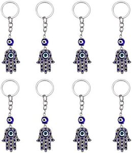 WEWAYSMILE 8 pieza Llavero Ojo Turco, Cuentas de Mal de Ojo de Mano de Hamsa, Ojo Turco con Mano, para Regalo Del Ornamento Colgante Joyería las Llaves Bolso Coche