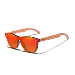 KINGSEVEN Bubinga Wooden Polarised Sunglasses for Men & Women, UV 400 Protection, Vintage Retro Stylish Ultra Light Frame 5504 (Orange)