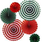 Hola Fiesta Paper Fans Flower for Merry Christmas Party Decorations, red & Green,Set of 6