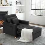 Esright Small Sofa Bed Chair, Folding Chair Bed for Small Room, 3-in-1 Convertible Sleeper Chair with Side Pocket, Single Sofa Bed and Armchair Bed for Living Room, Leather Black