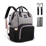 Hafmall Changing Bag Backpack Waterproof Travel Baby Bag, Stylish Large Capacity Nappy Backpack with Changing Mat and Stroller Straps (Black+Gray)