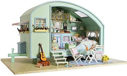 MAGQOO Wooden Dollhouse Miniature with Furniture DIY Dollhouse Kit DIY House Kit Tiny House Kit with Voice Control and Music Movement 1:18 Scale Creative Room Idea(Time Travel)