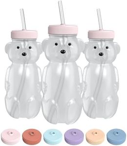 The 730 Project Honey Bear Straw Cup for Babies, 8-oz Honey Bear Cup with Lid, 3-Pack Therapy Learning Honeybear Straw, Baby Bottle Set, Cherry Blossom PINK