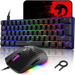 UK Layout 60% Mechanical Keyboard 62 Keys Blue Switch Wired USB C 14 Chroma RGB Backlit Gaming Keyboard + 6400DPI Ultra-Light Honeycomb Mouse + Large Mouse Pad, Compatible With PS4,Xbox,PC - Black