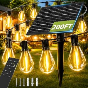 plosim 200FT Solar String Lights Outdoor, Dimmable Patio Lights Solar Powered with Remote & USB Port 72+2 LED Shatterproof Bulbs 3 Light Modes, Waterproof Solar Light for Camping Backyard Garden
