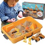 BUILD ME Tractor Sand Playset, Creativity Toy Sensory Bin for Kids with Lid, 2 Lbs of Sand, Construction Site Figures, Mold Set, Bulldozer Indoor Sandbox Kit