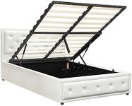 Oikiture King Single Bed Frame with Storage Space Gas Lift Bed Mattress Base White