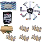 Offelec Mexican Train Double 12 Dominoes Set, 91 Tiles Classic Domino Game with 8 Wooden Trays Racks Holders, Tin Box, and Colorful Trains, Perfect for Kids, Adults, Seniors and Families