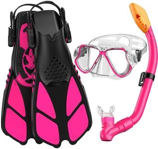 Kids Mask Fin Snorkel Set for 3-13 Years Old Boys and Girls Diving Goggles Dry Top Snorkel Mask and Adjustable Fins for Kids with Carrying Bag Luminous Scuba Gear Youth Junior Child Snorkeling Gear