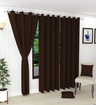 Decorvilla Faux Silk Solid Room Darkening Premium Heavy Blackout Window Rod Pocket Curtains With Tie Backs 8 Feet - Set Of 2 Piece - Coffee Brown