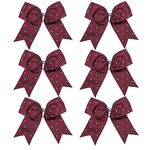 8 Inch Jumbo Cheerleader Bows with Rhinestones Ponytail Holder Cheerleading Bows Hair Tie 6 Pcs College (Dark Maroon)