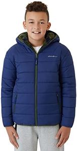 Eddie Bauer Boys' Reversible Jacket - Waterproof Lightweight Fleece Lined Hooded Puffer Coat - Boys Outerwear Jacket (5-20), Size 14-16, Navy