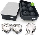 Walfos Silicone Ice Cube Tray Set, Sphere Ice Ball and Large Square Ice Cube Tray with Lid, Easy to Pop Out, Prefect for for Whiskey, Cocktails, Baby Food, Reusable & BPA Free