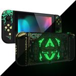 eXtremeRate DIY Replacement Shell Buttons for Nintendo Switch, Back Plate for Switch Console, Housing with Full Set Buttons for Joycon Handheld Controller - Glow in Dark - Totem of Kingdom Black