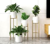 RS Handicraft White Metal Planters with Stands | Planter for Living Room Bedroom Interior Balcony Metal Floor Plant Pot Set | Display Plant Stand | Tall Plant Stand for Garden, Office | Set of 3