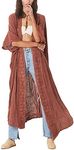 Bsubseach Embroidery Open Front Swimsuit Cover Ups for Women Half Sleeve Bikini Beach Kimono Cardigan Rust Red