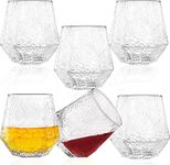 MosQuick® Set of 6-310 ml Diamond Shaped Hammered Whiskey Glasses, Old Fashioned Bourbon/Wine Glasses, Lead and Dishwasher Safe, Whiskey Gift for Men(6 pcs)