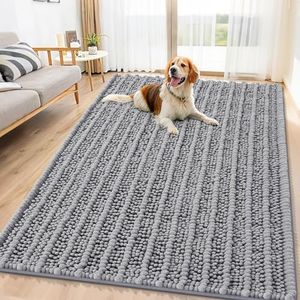Smiry Dog Door Mat for Muddy Paws 71x46, Absorbent Dirt Trapper, Non-Slip Washable Chenille Entryway Rug for Inside Floor, Grey, Layered Pattern