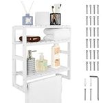 BELLE VOUS 3-Tier White Floating Shelves - 42cm/16.5 Inches Long Decorative Storage Set - Rustic Wall-Mounted Wood Shelf with Towel Bar for Bathroom, Living Room, Bedroom and Kitchen