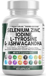 Clean Nutraceuticals Selenium 300mcg Zinc 50mg Iodine 500mcg L Tyrosine 500mg Ashwagandha - Thyroid Support Supplement for Women & Men w/Bladderwrack, Turmeric, Kelp, Schisandra - 60 Capsules