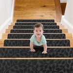 Jaoul Stair Treads for Wooden Steps Indoor Non-Slip 8" X 30" Indoor 13PCS Stair Treads Carpet, Non-Skid Safety Rug Stair Runners for Kids Elders and Pets (Black, 13PCS)