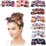 DRESHOW 8 Pack Adjustable Knotted Headbands Cotton Elastic Non Slip Hair Bands Floral Yoga Headbands for Women and Girls