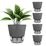 HYNZ 2024 Upgraded 5 Pack 6-Inch Self-Watering Planter Pots with Deep Reservoir for Indoor and Outdoor Plants with Planting Tools (Frosted Black)