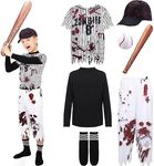 Bonuci 7 Pcs Child Boy Baseball Zombie Costume Scary Baseball Player Zombie Theme Party Costume Sets for Halloween Party(Medium)