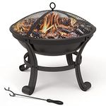 VOUNOT Fire Pit for Garden with Grate, Lid and Poker, Outdoor Heater Charcoal Log Wood Burner, Fire Bowl for Bonfire, Camping, Diameter 55 cm 55 x 51.5cm,Black